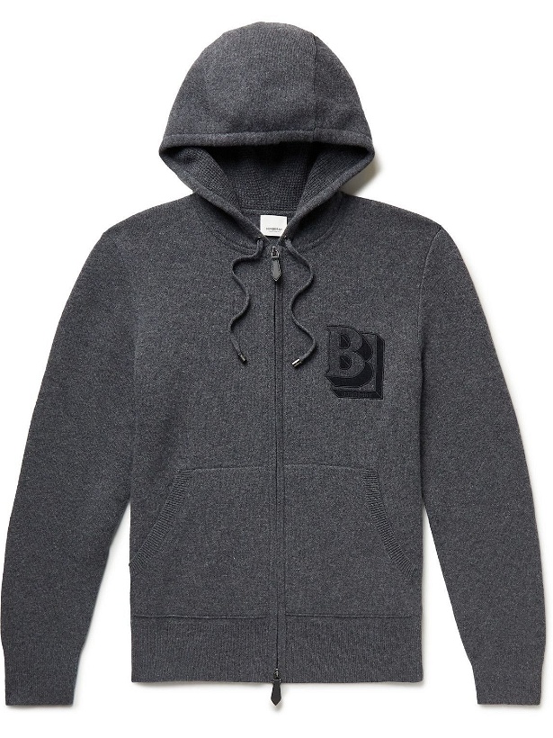 Photo: Burberry - Slim-Fit Logo-Embroidered Cashmere-Blend Zip-Up Hoodie - Gray