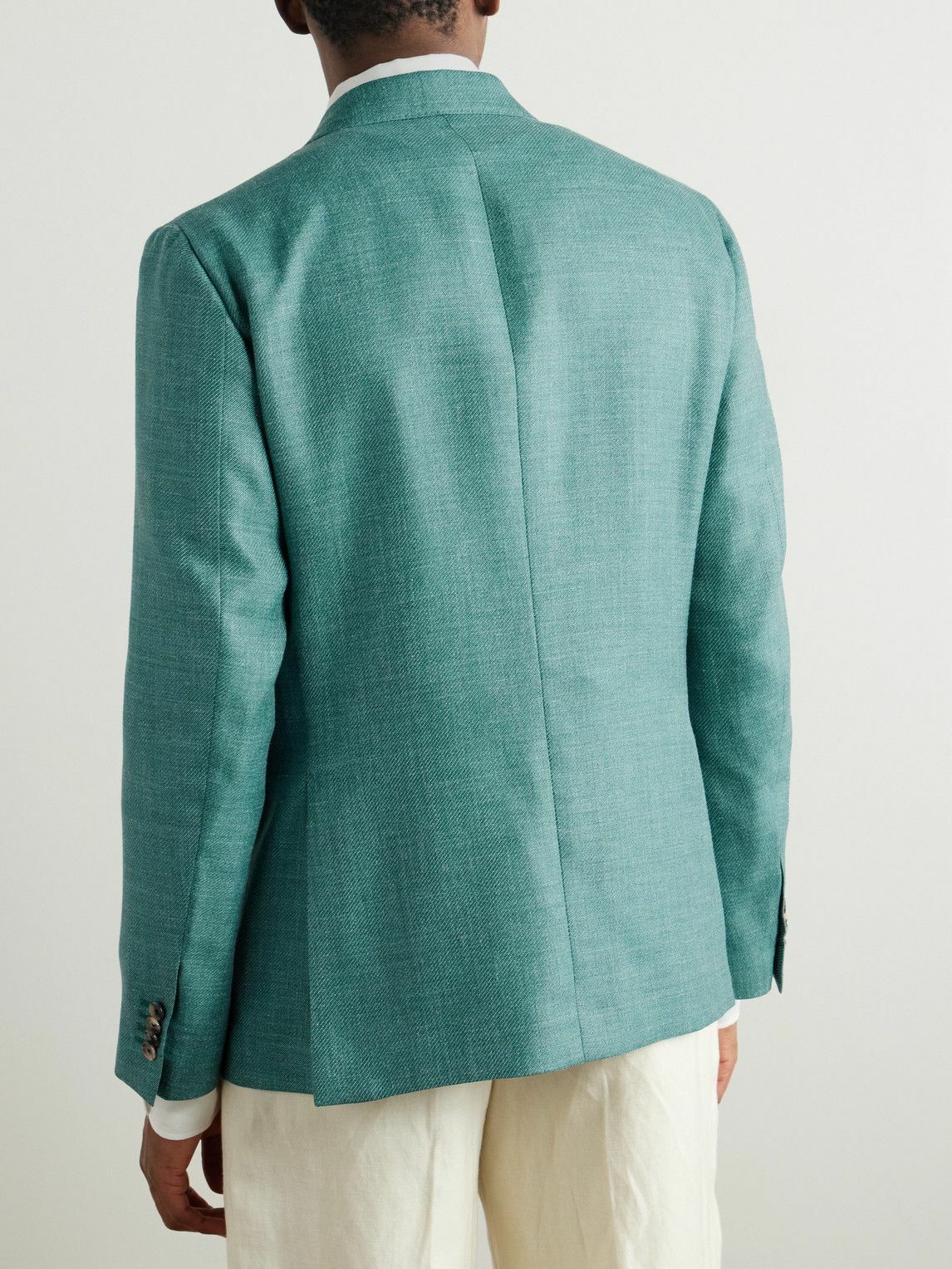Caruso - Wool, Silk and Linen-Blend Blazer - Blue