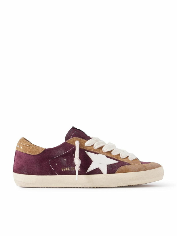 Photo: Golden Goose - Super-Star Distressed Leather-Trimmed Suede Sneakers - Burgundy