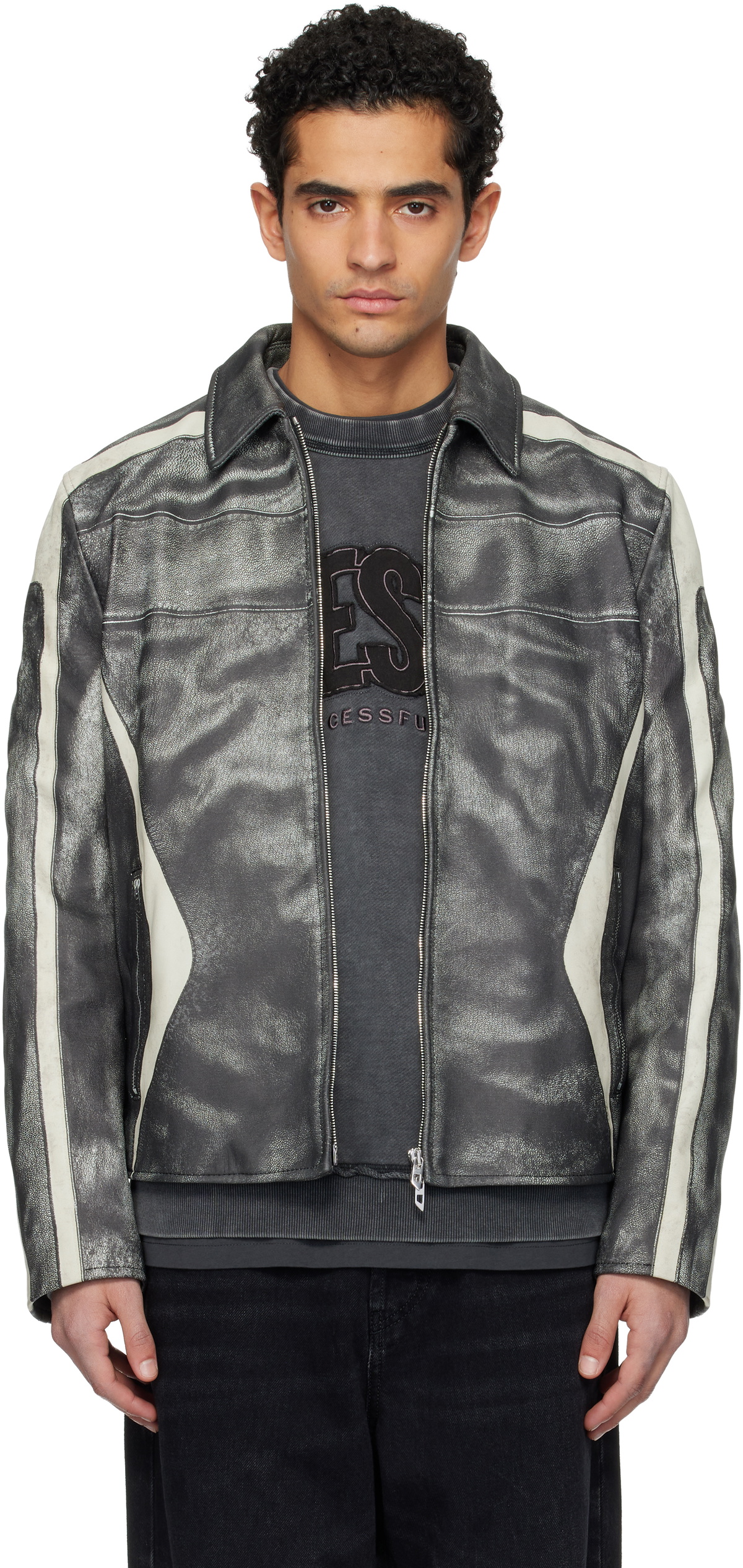DIESEL J-Antilフェイクレザージップアップジャケット Diesel Black J-Antil Faux-Leather Jacket Diesel
