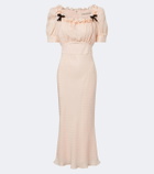 Alessandra Rich Bow-detail ruffled silk jacquard midi dress