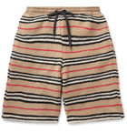 Burberry - Shell-Trimmed Striped Fleece Drawstring Shorts - Brown