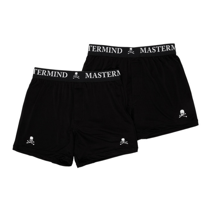 Photo: mastermind WORLD Two-Pack Black Silk Logo Boxer Briefs