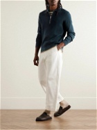 NN07 - Hansie 6600 Slim-Fit Ribbed Organic Cotton Half-Zip Sweater - Blue