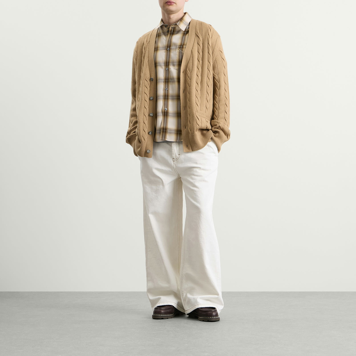 AMI Paris Men's Cable Stitch Cardigan in Camel AMI