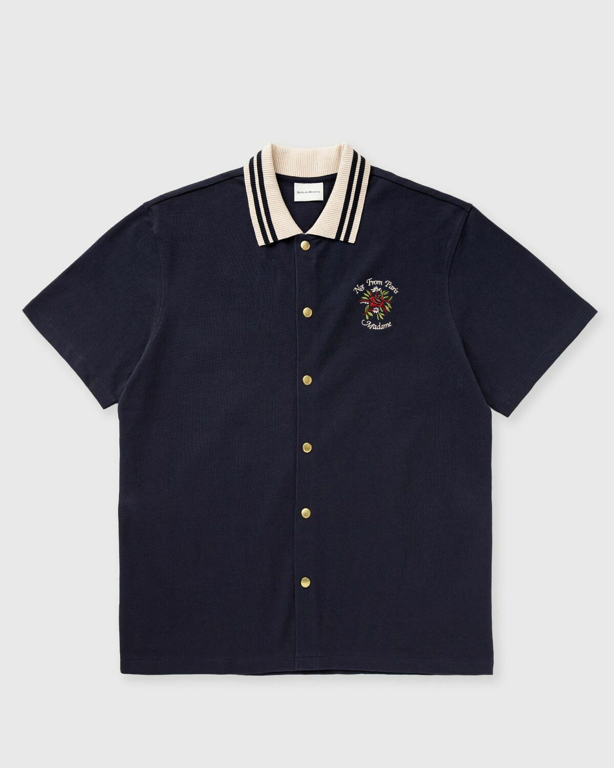 Drôle de Monsieur PiquÈe Slogan Rose Shirt Blue Mens Shortsleefe