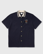 Drôle de Monsieur PiquÈe Slogan Rose Shirt Blue Mens Shortsleefe