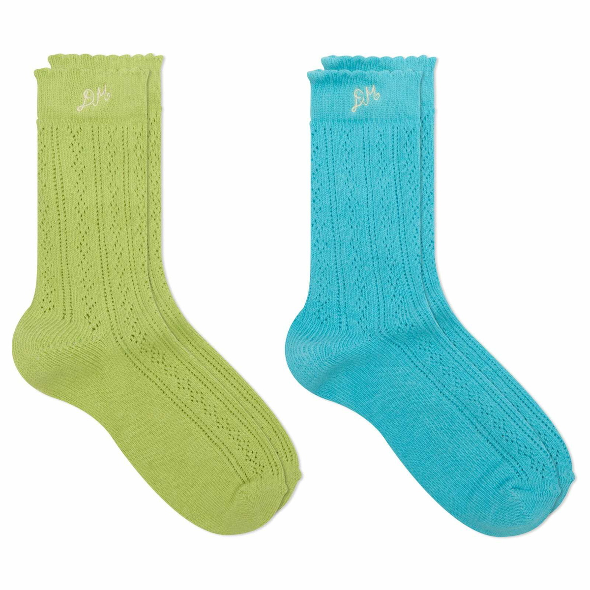 Damson Madder Women's Calf Length 2 Pack Pointelle Socks in Multi 