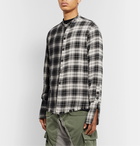 Greg Lauren - Grandad-Collar Distressed Panelled Checked Cotton-Flannel Shirt - Black