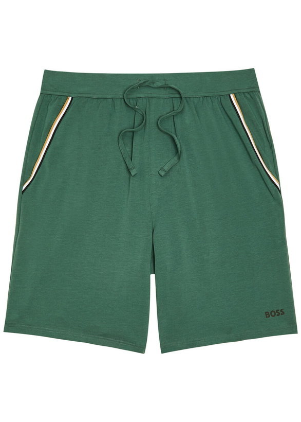 Photo: Boss Unique Logo Stretch-cotton Shorts Green
