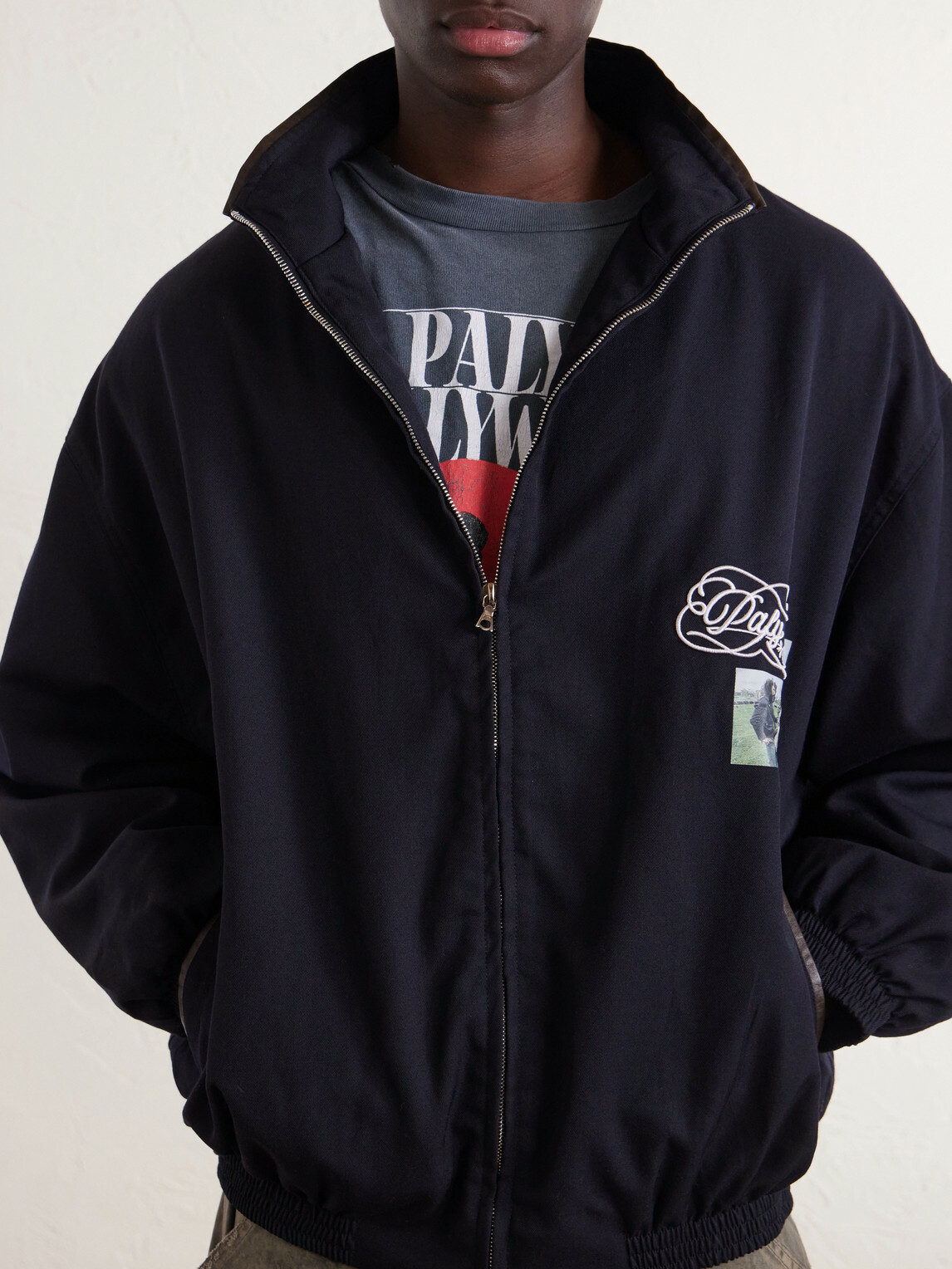 Paly Hollywood - Logo-Embroidered Printed Wool-Blend Zip-Up Jacket - Blue