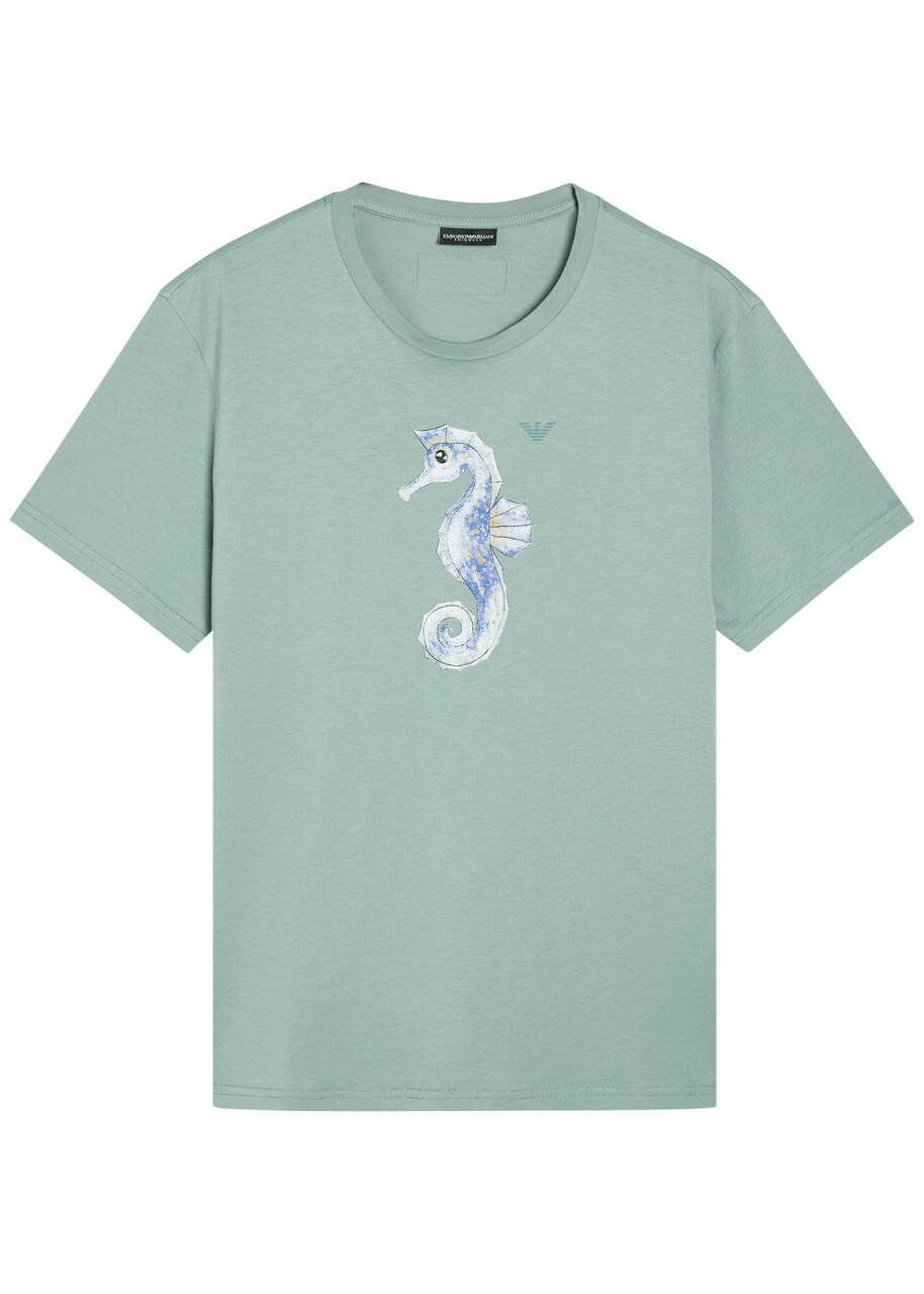 Emporio Armani Printed Cotton T-shirt Blue