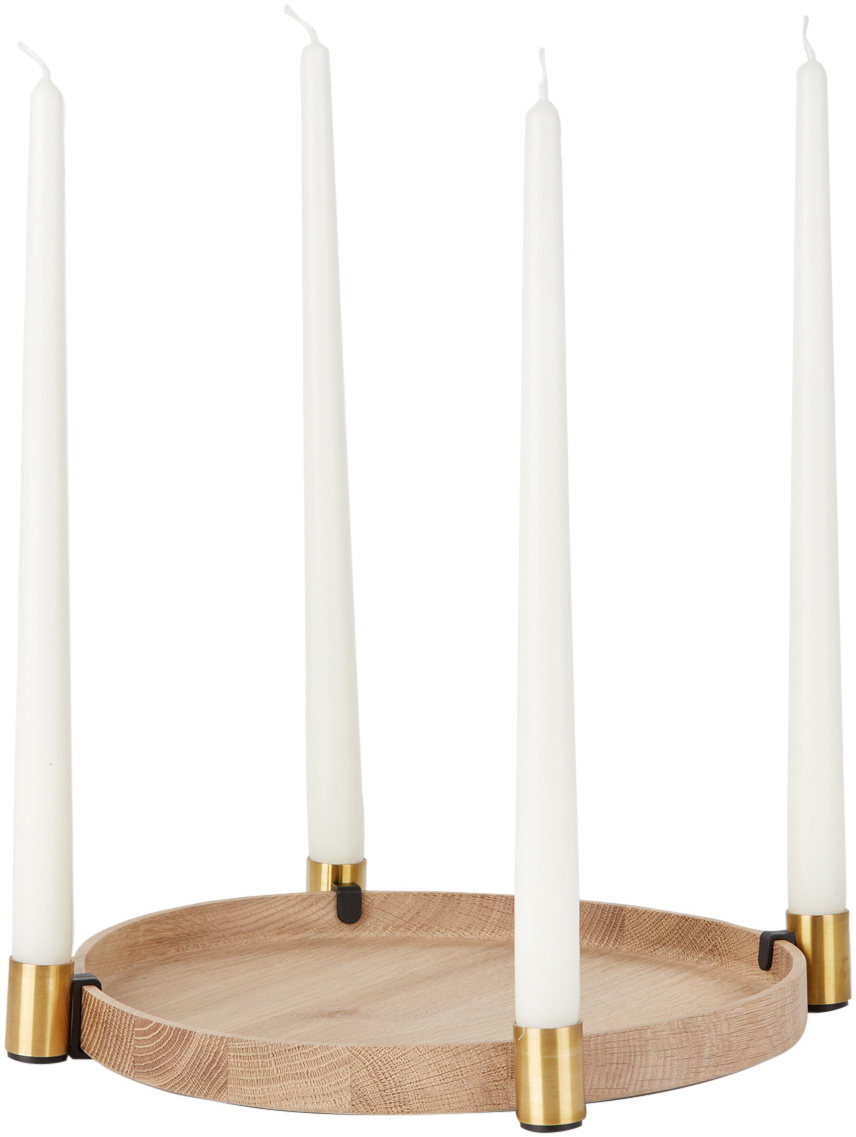 Applicata Brass & Oak Luna Maxi Candle Holder