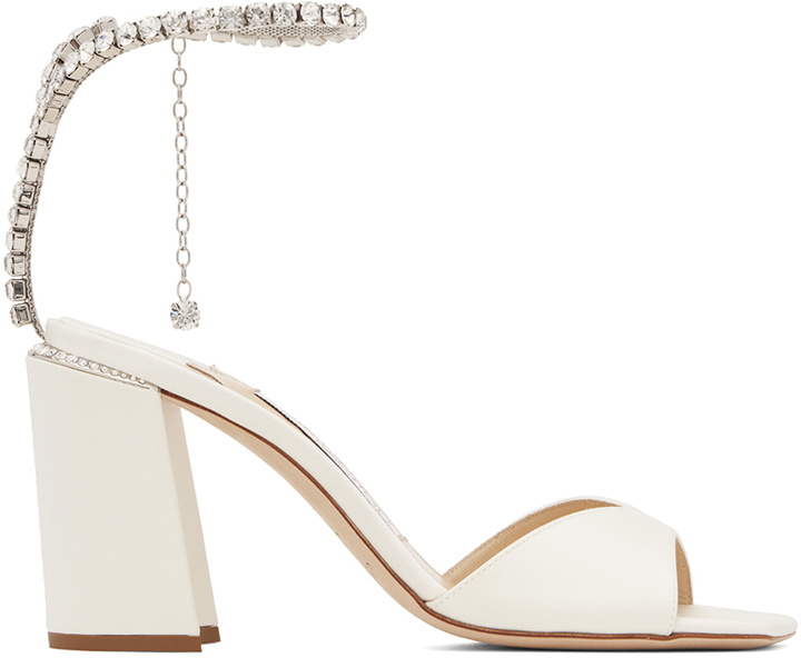 Photo: Jimmy Choo White Saeda Block Heel 85 Heeled Sandals