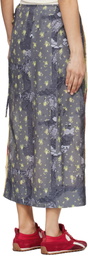 GANNI Yellow & Gray Color-Block Patchwork Midi Skirt