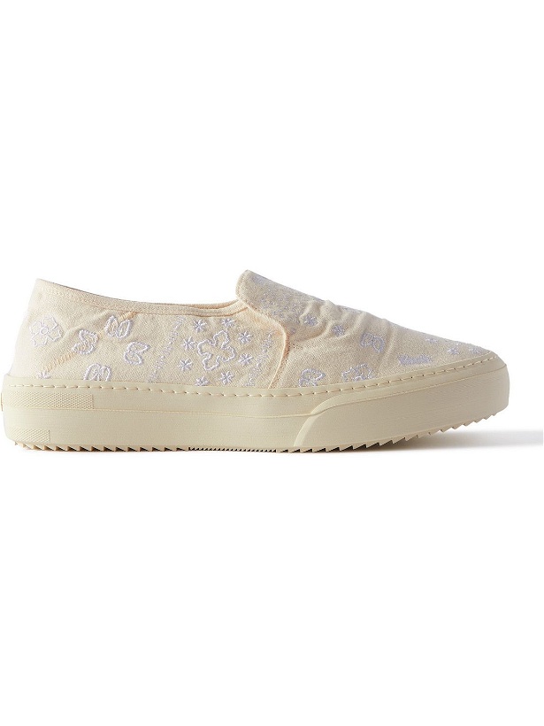 Photo: Rhude - Embroidered Canvas Slip-On Sneakers - Neutrals