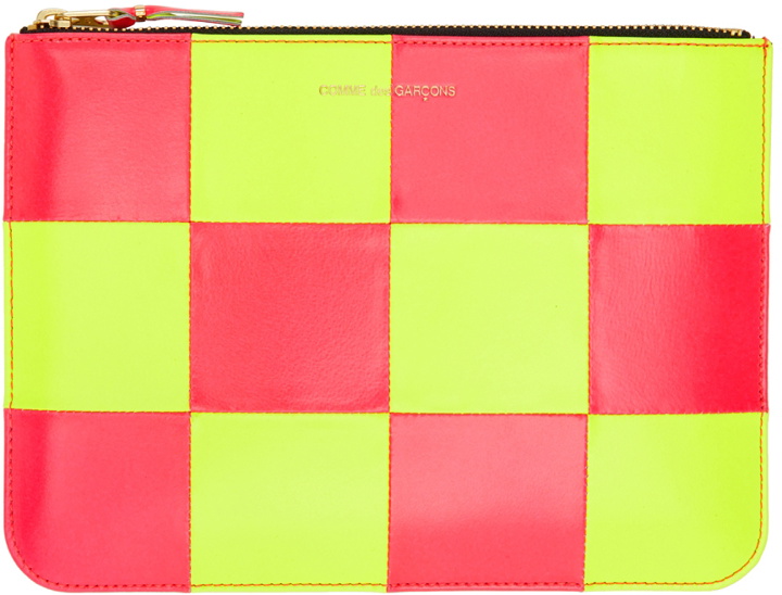 Photo: COMME des GARÇONS WALLETS Pink & Yellow Fluo Squares Pouch