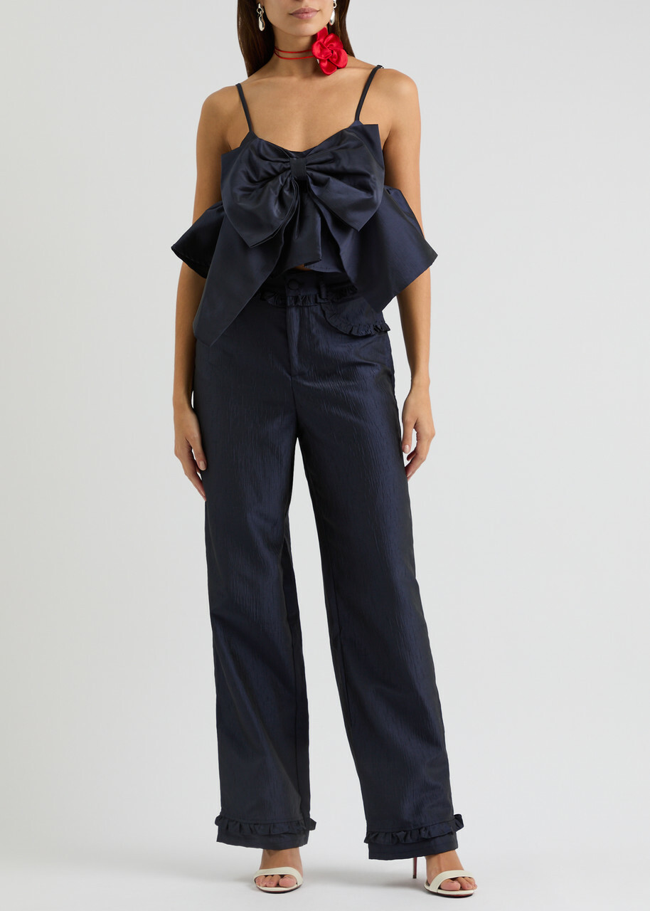 Sister Jane Pointe Straight-leg Taffeta Trousers Navy