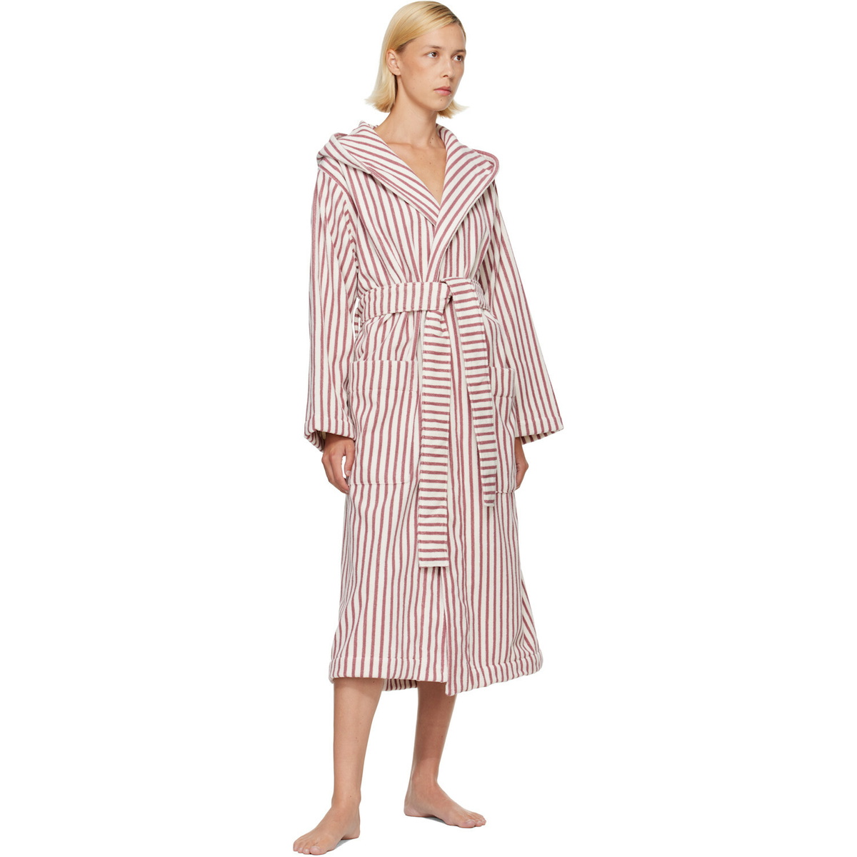 Tekla White & Pink Terry Hooded Bathrobe