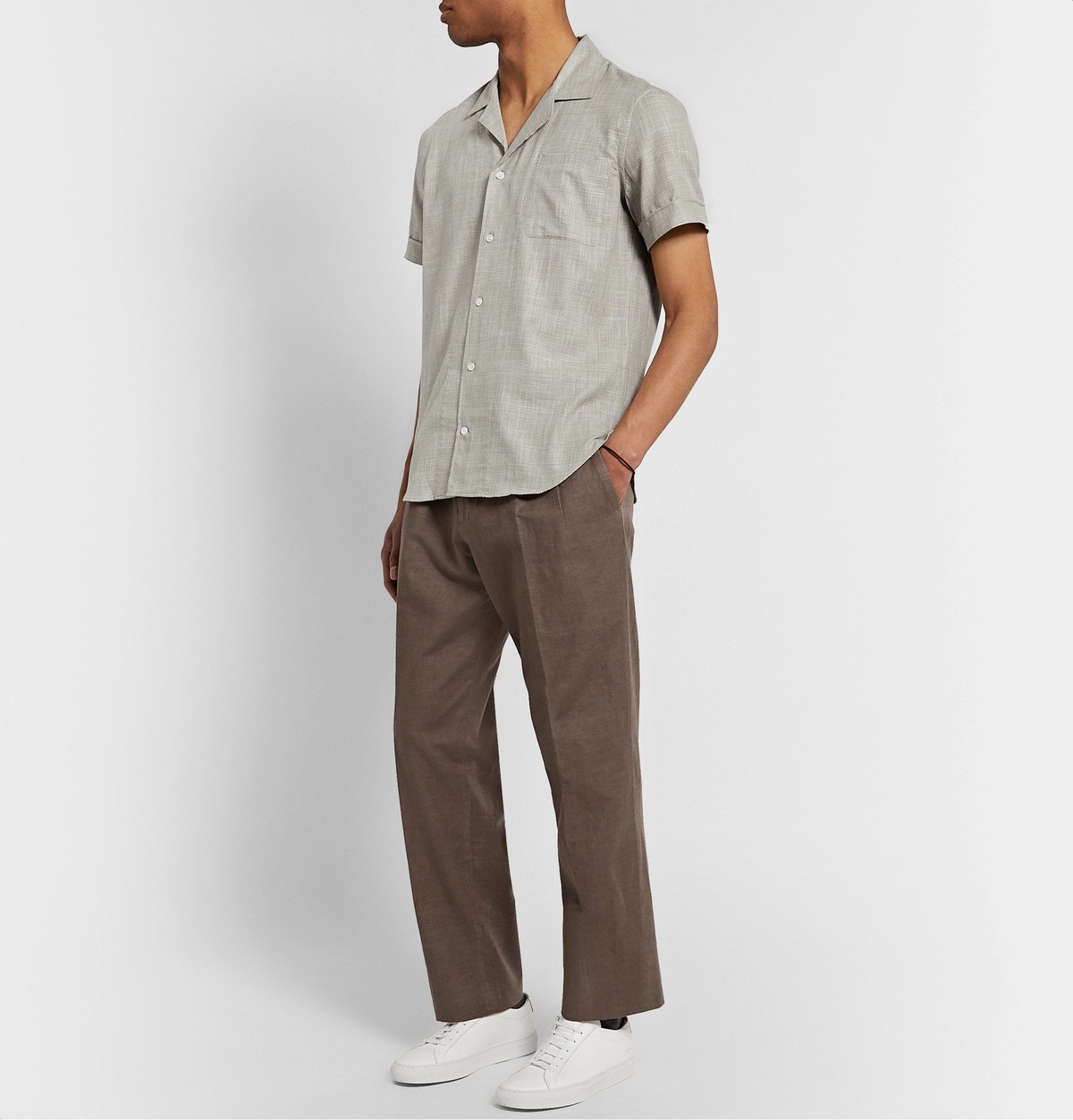 Odyssee - Maylen Camp-Collar Basketweave Cotton Shirt - Gray Odyssee