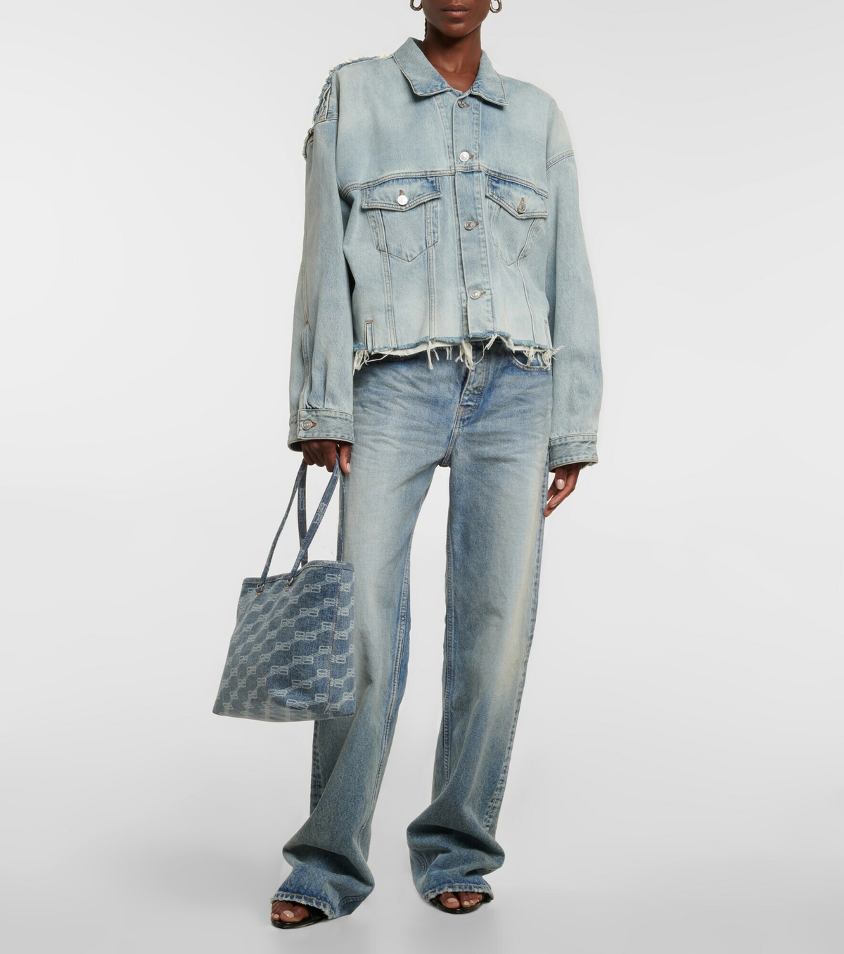 【BALENCIAGA】SIGNATURE MEDIUM 横 SHOPPER BB MONOGRAM デニム Balenciaga Signature Medium East-West Shopper Bag BB