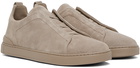 ZEGNA Taupe Triple Stitch Sneakers