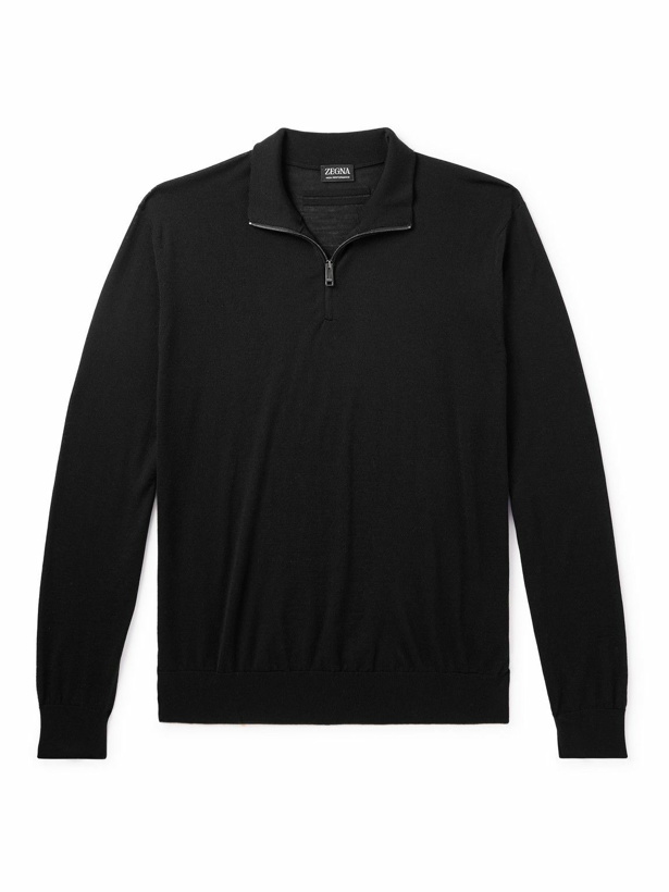 Photo: Zegna - Slim-Fit High Performance™ Wool Half-Zip Sweater - Black