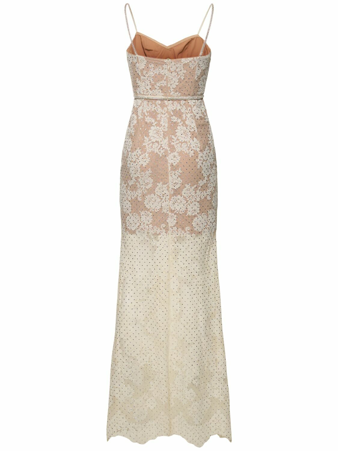 knee length dresses for ladies Carmen White Embellished Floral Lace Maxi Dress