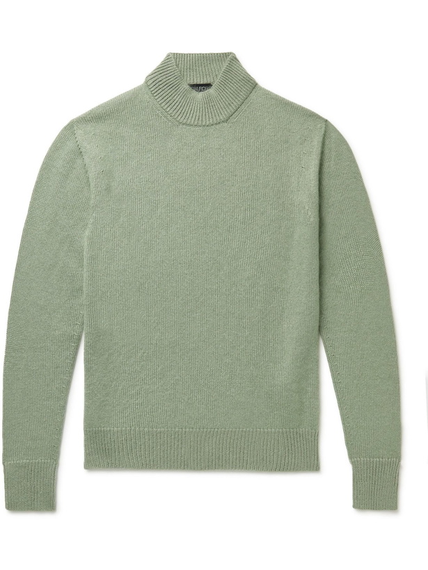 Photo: TOM FORD - Slim-Fit Brushed Cashmere, Mohair and Silk-Blend Mock-Neck Sweater - Green