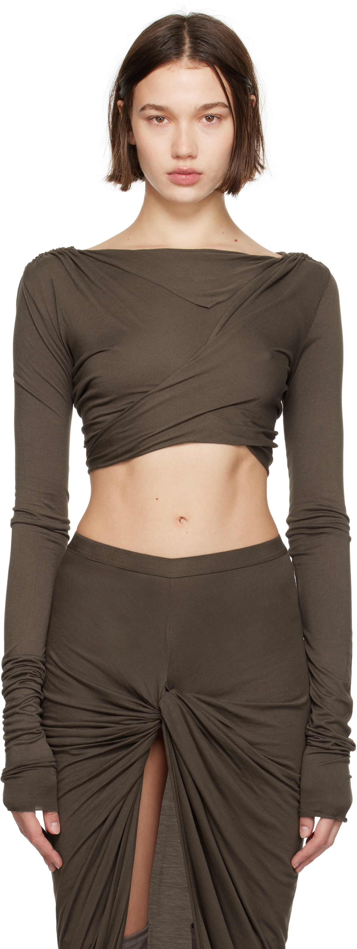 Rick Owens Lilies Taupe Porterville Jade LS Crop T-shirt