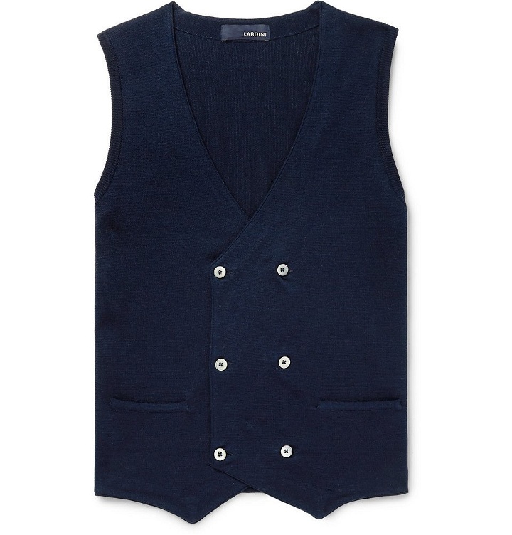 Photo: Lardini - Slim-Fit Double-Breasted Knitted Cotton Sweater Vest - Navy