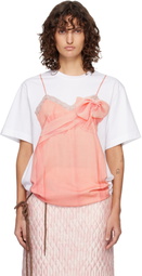 Simone Rocha White & Pink Bow Sash Slip Dress Trompe L'Oeil T-shirt