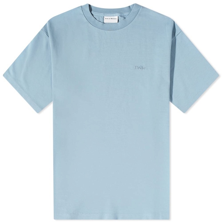 Photo: Drole de Monsieur Men's Drôle de Monsieur Classic Logo T-Shirt in Blue/Grey