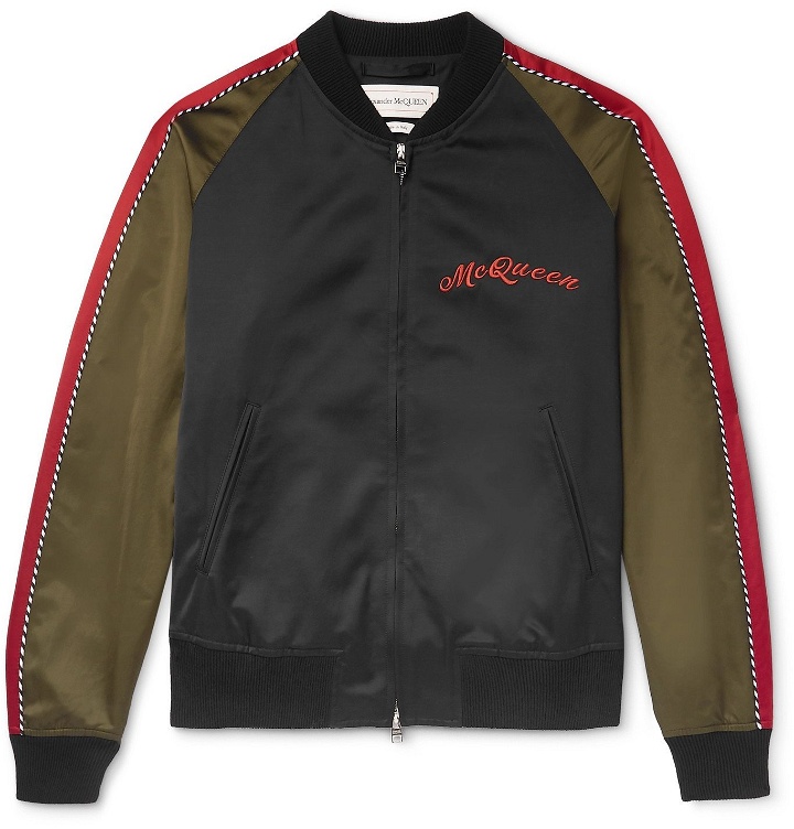 Photo: Alexander McQueen - Slim-Fit Logo-Embroidered Colour-Block Cotton-Blend Satin Bomber Jacket - Black