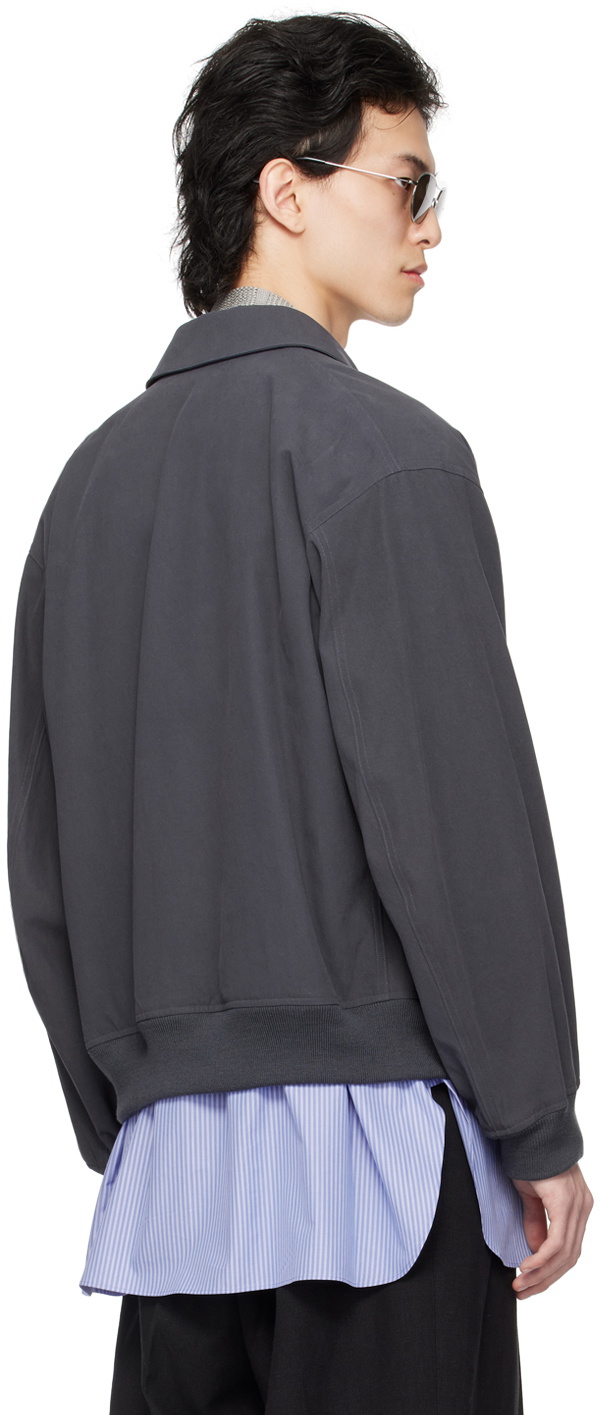 YLÈVE Gray Spread Collar Bomber Jacket