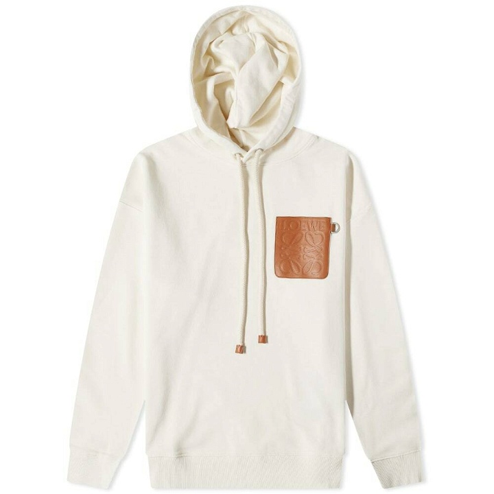 Photo: Loewe Men's Anagram Leather Patch Hoody in White Ash