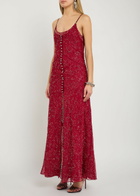 Rabanne Bead-embellished Chiffon Maxi Dress Red