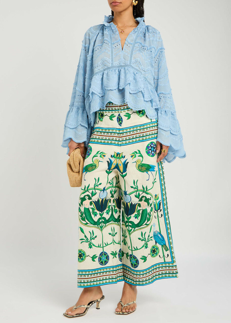 Lug Von Siga Kirke Embroidered Cotton-blend Blouse Blue