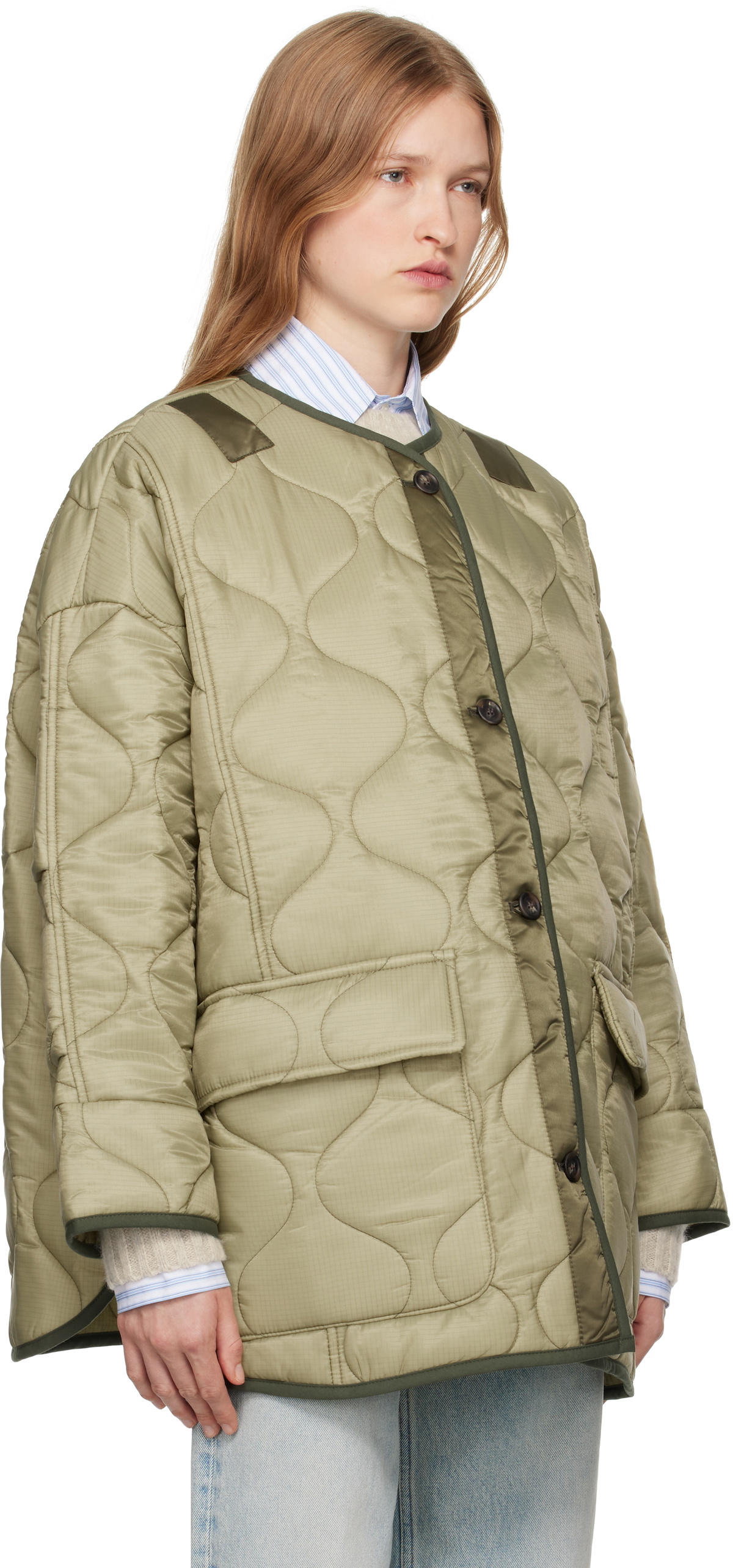 The Frankie Shop Green Teddy Quilted Jacket The Frankie Shop