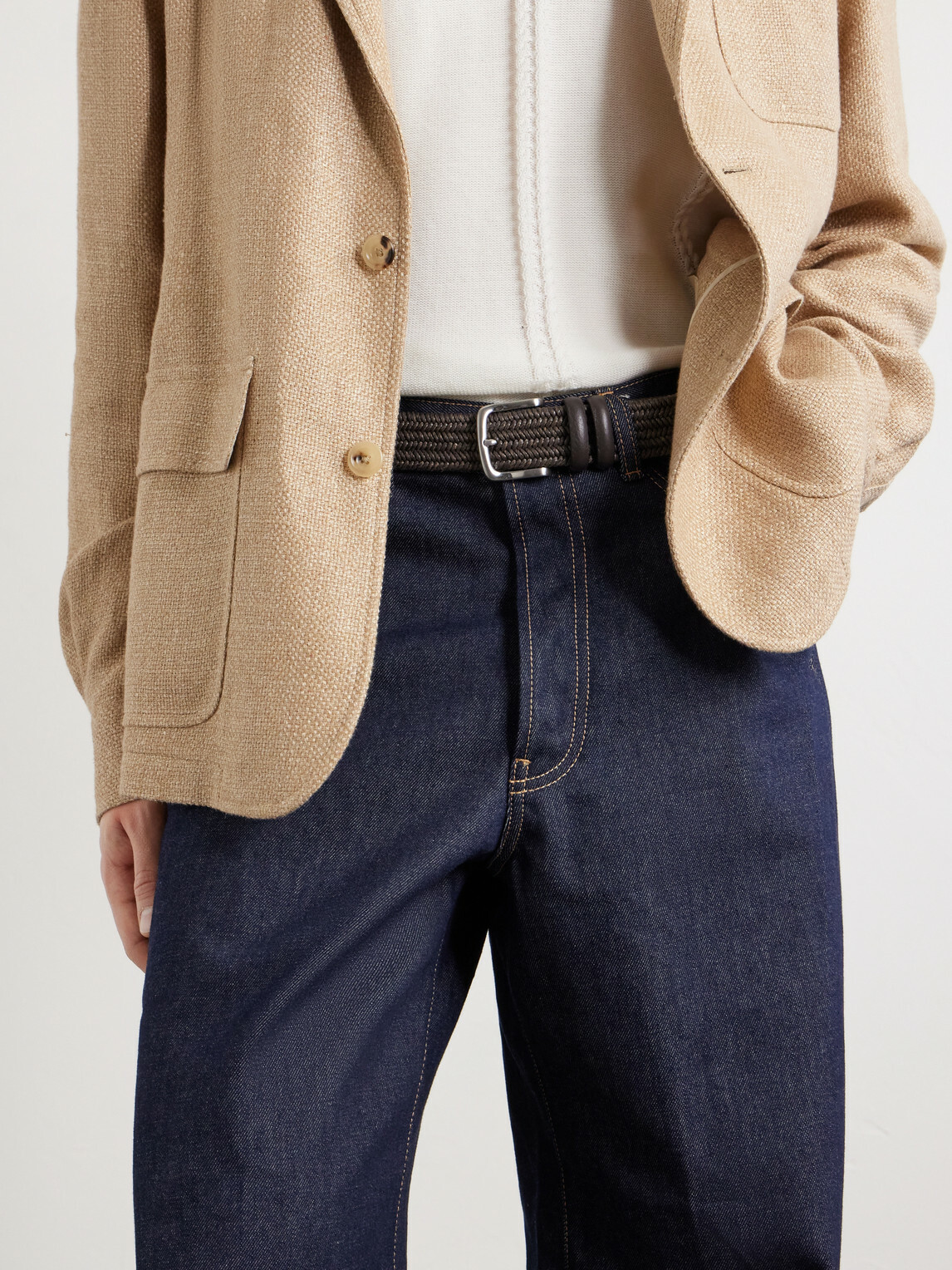 Mr P. - 3.5cm Leather-Trimmed Woven Belt - Brown