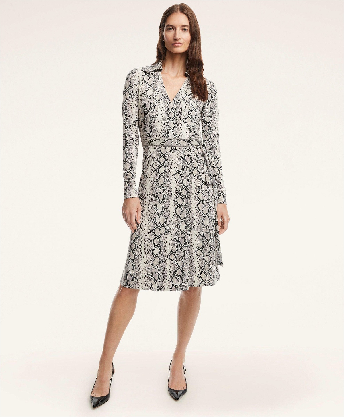 Photo: Brooks Brothers Women's Faux Wrap Knit Belted Dress | Grey