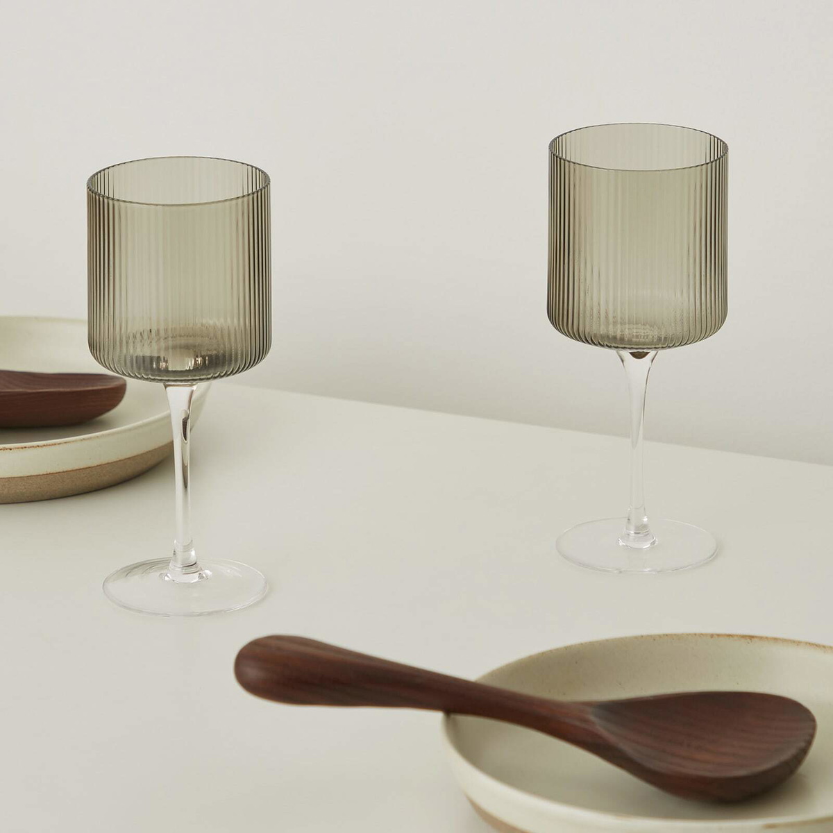 ferm LIVING Ripple Red Wine Glasses - Set of 2 in Smoked Grey 