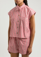 Ganni Striped Cotton-poplin Shirt Red And White