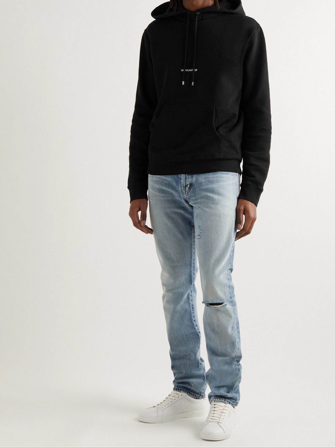 Black Logo-print cotton-jersey hoodie, Saint Laurent