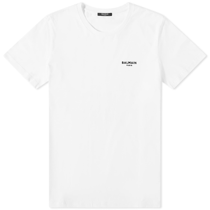 Photo: Balmain Men's Flock Small Logo T-Shirt in White/Black