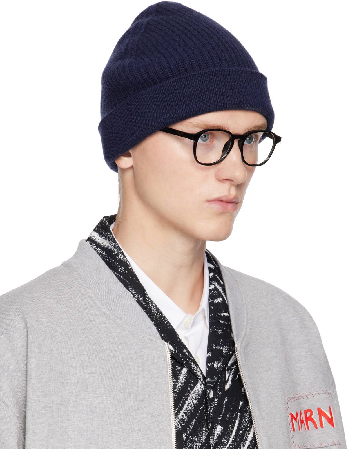 Marni Navy Mending Logo Beanie