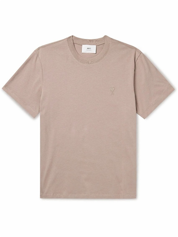 Photo: AMI PARIS - Logo-Embroidered Cotton-Jersey T-Shirt - Brown