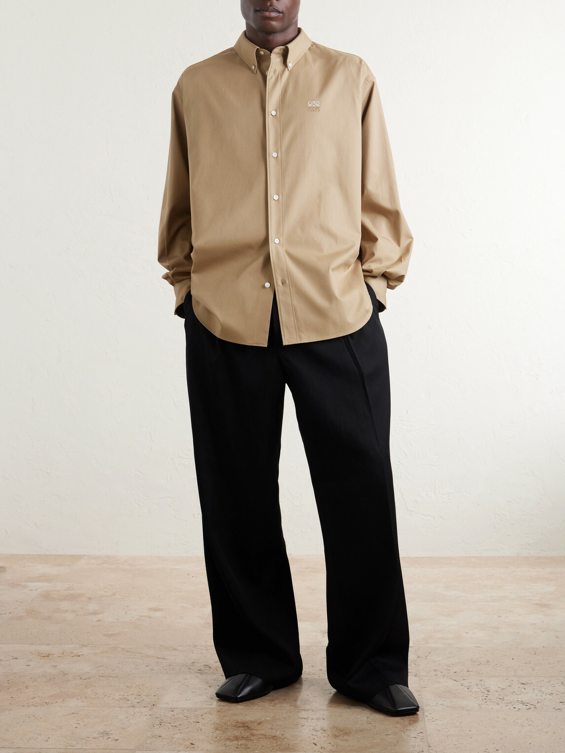 LOEWE - Anagram-Embroidered Cotton Shirt - Neutrals