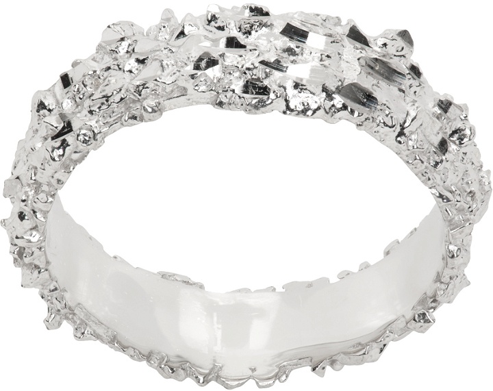 Photo: Veneda Carter SSENSE Exclusive Silver Thin Pebbled VC007 Ring