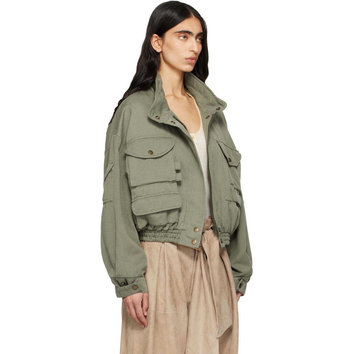 BALMAIN Green Twill Bomber Jacket